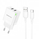 Borofone nabíjačka sieťova BN1 Innovative - USB - 2,1A s káblom USB na Typ C biela
